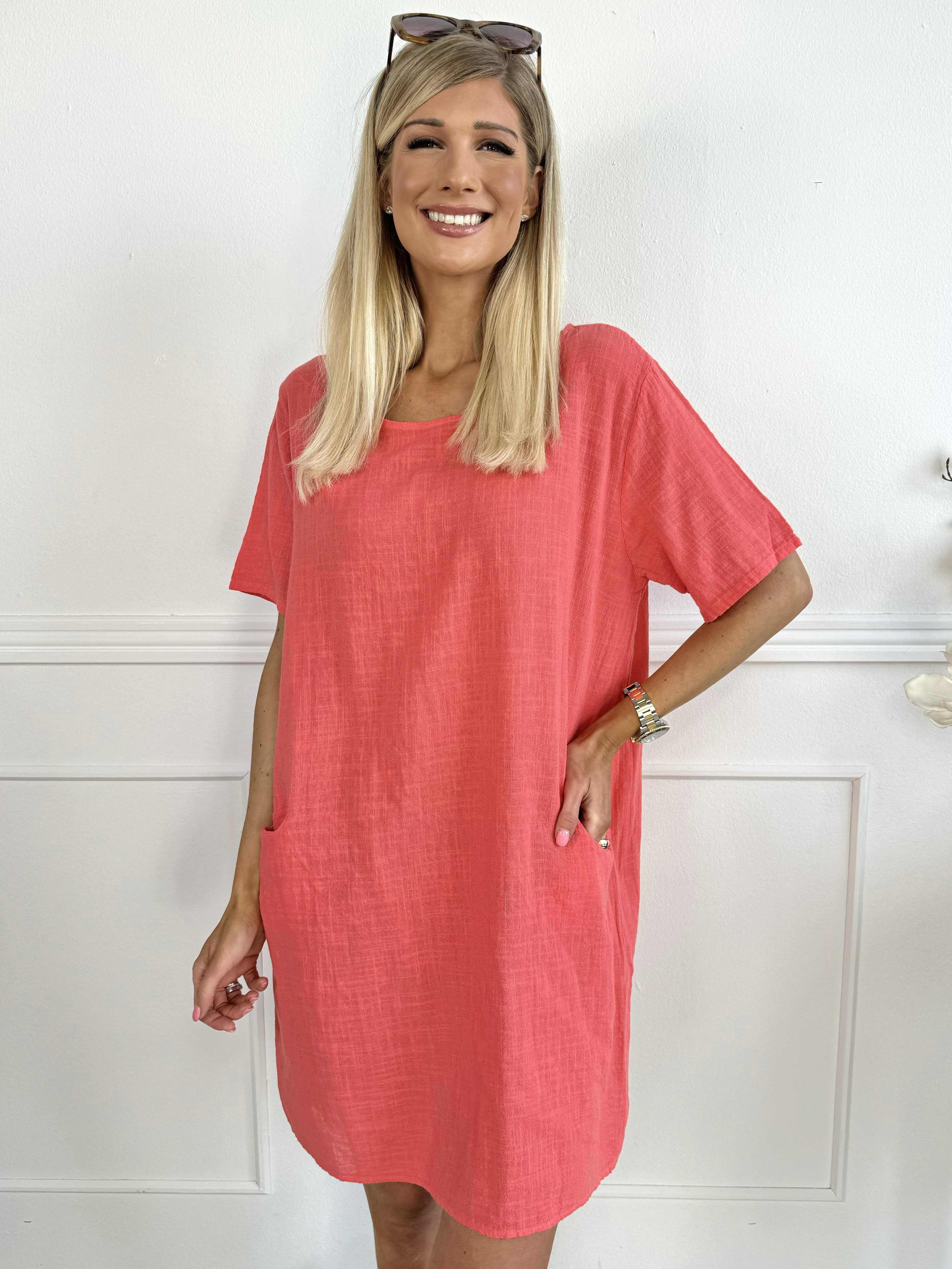 Louise plain - Sød bomuldskjole med lommer